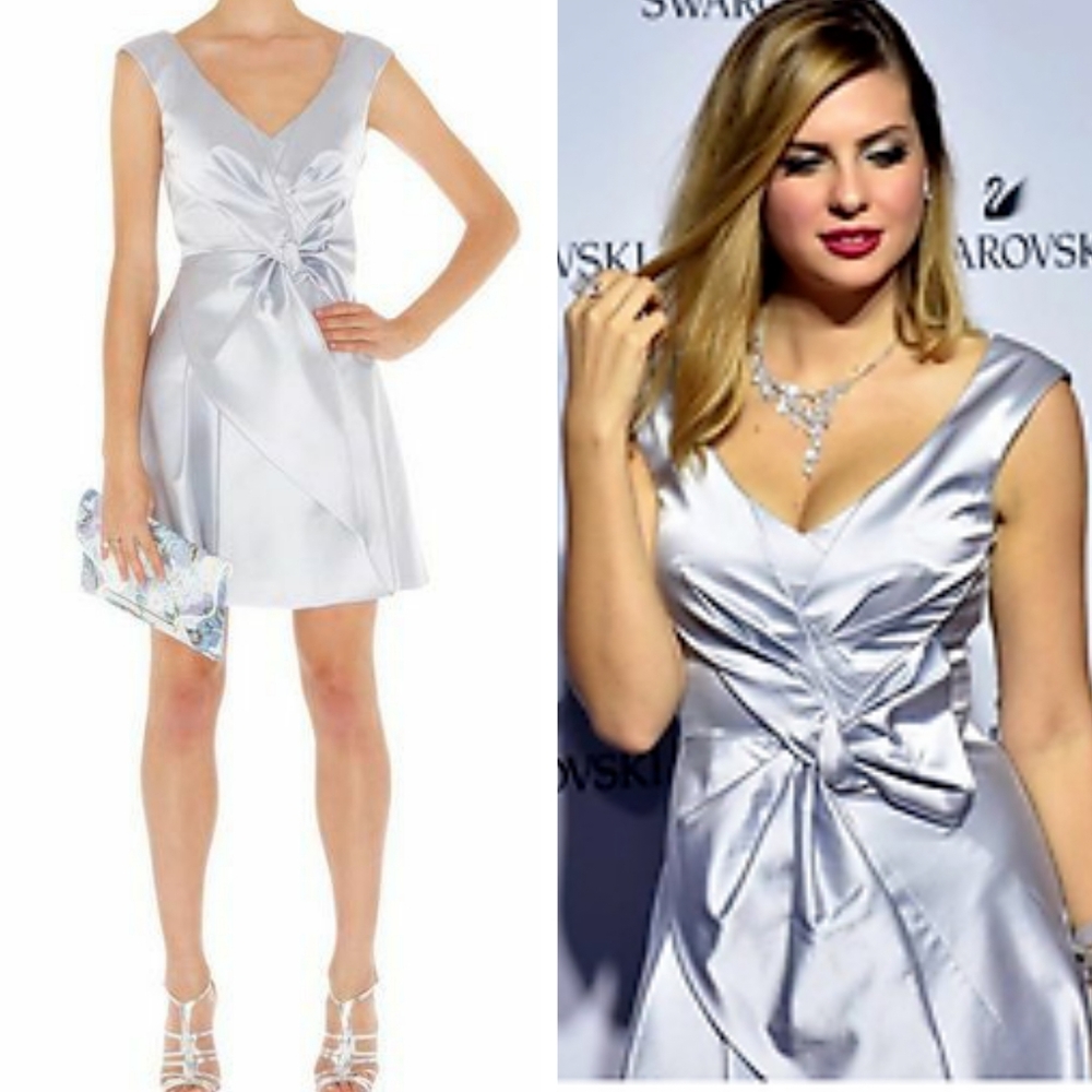 NWOT Karen Millen bow front silver occasion dress